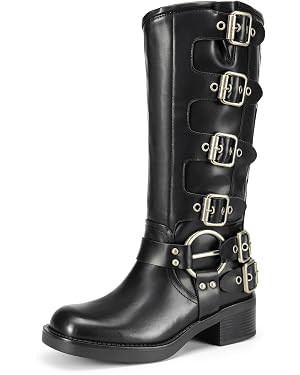 DREAM PAIRS Women's Knee High Biker Moto Boots | Amazon (US)