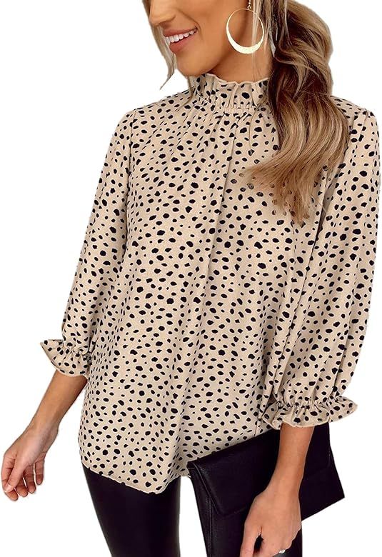 Angashion Women's Tops Casual Floral Print Long Sleeve Ruffle Loose Babydoll Blouse Shirt Tunic T... | Amazon (US)