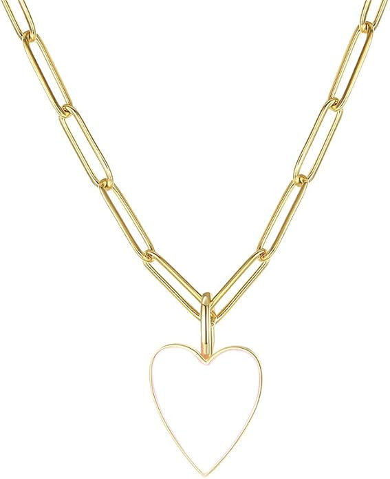Heart Necklace for Women,Preppy Jewelry Dainty Paperclip Chain Necklace for Women,Cute Pink Heart... | Amazon (US)