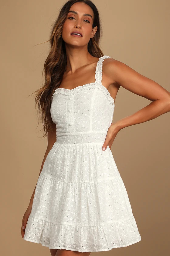 Picnic Perfection White Eyelet Embroidered Ruffled Mini Dress | Lulus (US)