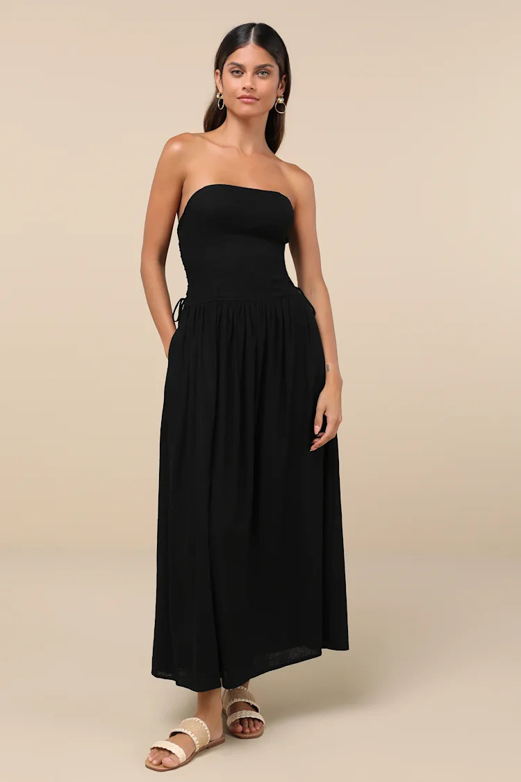 Undeniable Affection Black Strapless Maxi Dress With Pockets | Lulus