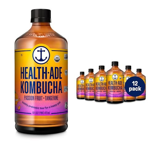 Health-Ade Kombucha Tea Organic Drink, Fermented Tea with Living Probiotics, Detoxifying Acids, Supports Gut Health, Non-GMO, Vegan, Gluten Free, 12 Pack (16 Fl Oz Bottles), Passion Fruit Tangerine | Amazon (US)