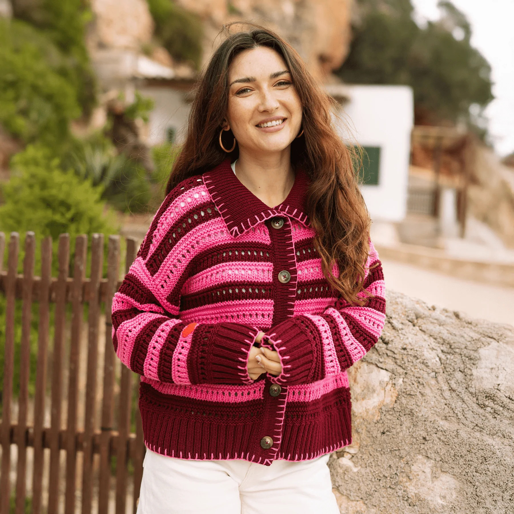 Raspberry Stripe Emery Cardigan | Sunshine Tienda