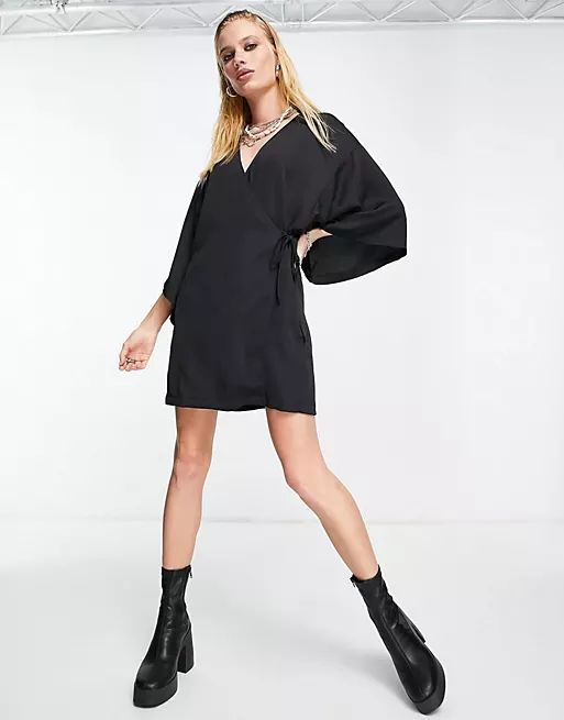 Topshop kimono sleeve mini dress in black | ASOS (Global)
