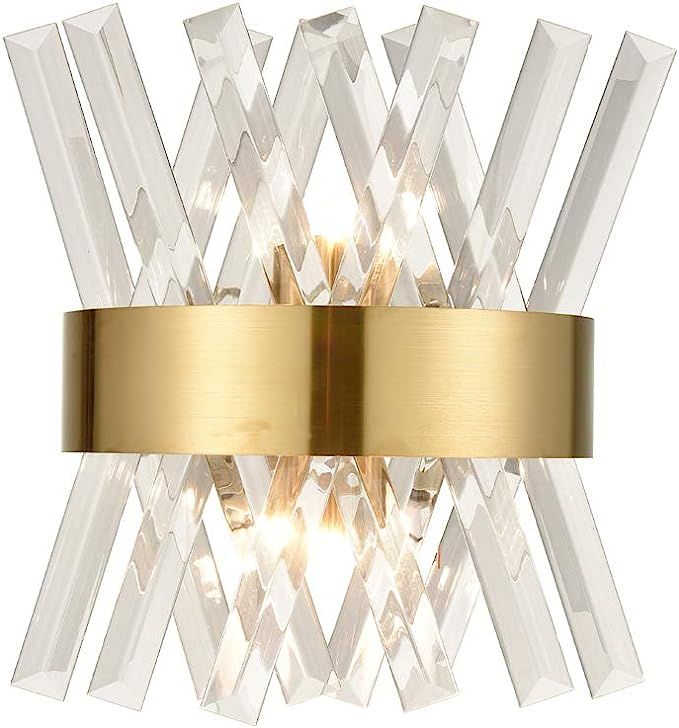 AXILAND Mid-Century Modern Wall Sconce with Glass Rods Brass Finish | Amazon (US)