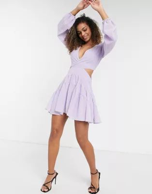 Bardot cut-out balloon sleeve mini dress in lilac | ASOS (Global)