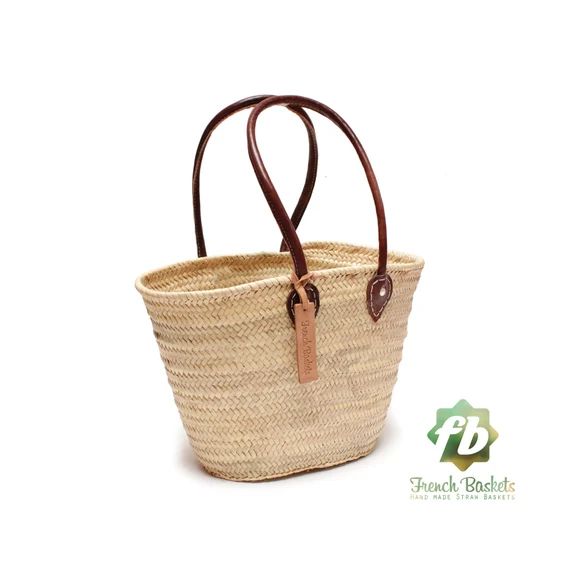 Straw bag French Basket Handle long - size Medium- leather french market basket, Beach Bag Handma... | Etsy (ES)