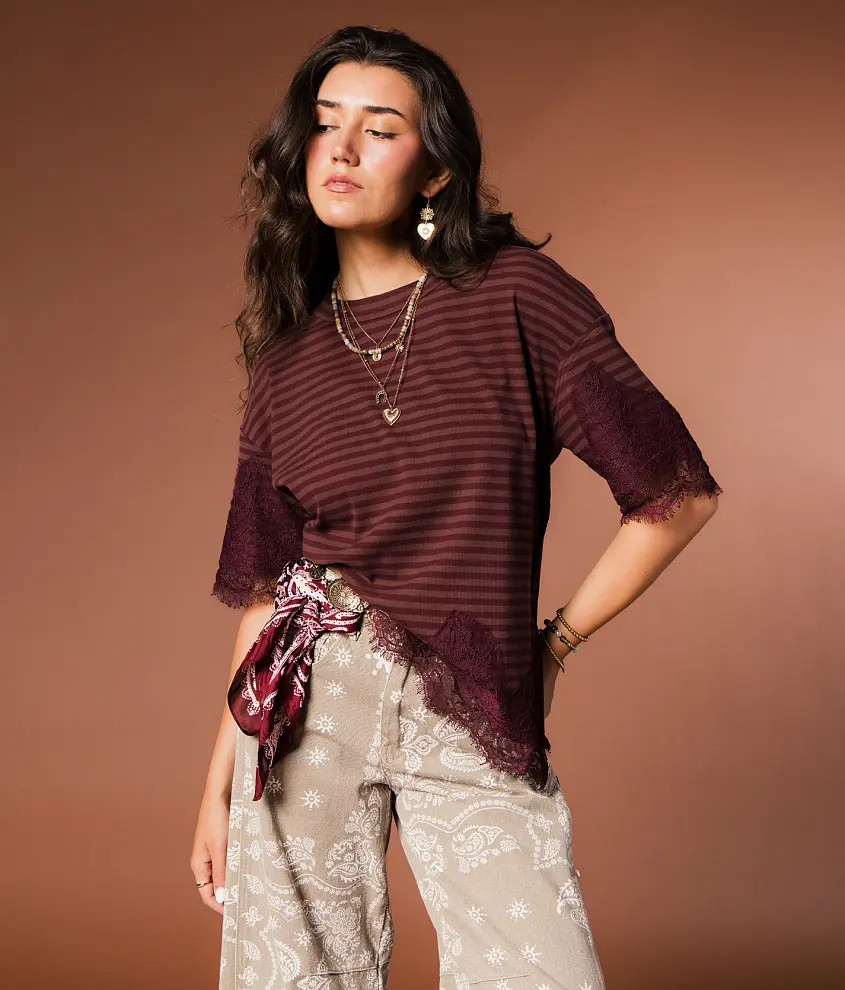 Striped Lace Trim Top | Buckle