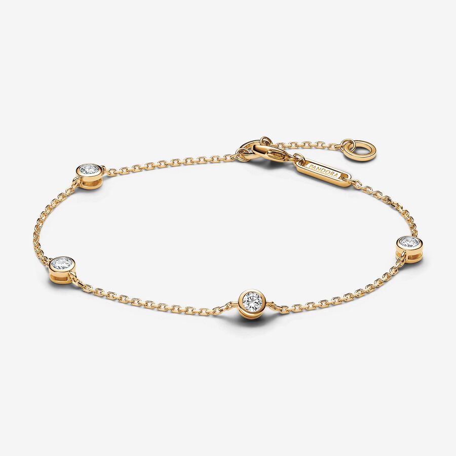 Pandora Era Bezel 14k Gold Lab-grown Diamond Station Chain Bracelet | Pandora (UK)