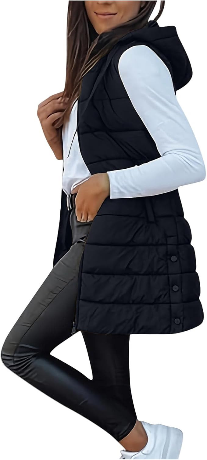 Long Puffer Vest Women Oversized Quilted Hooded Jacket Lightweight Down Vests Sleeveless Winter C... | Amazon (US)
