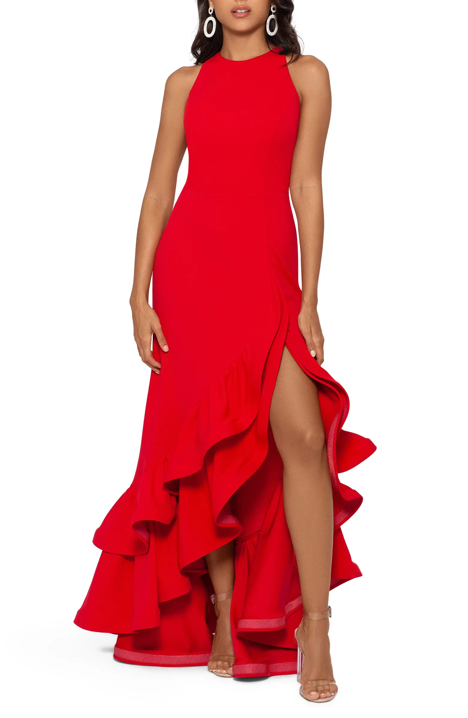 Ruffle Halter Crepe Gown | Nordstrom