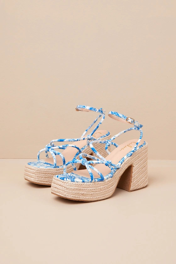Thomasin Blue Tropical Print Platform High Heel Sandals | Lulus