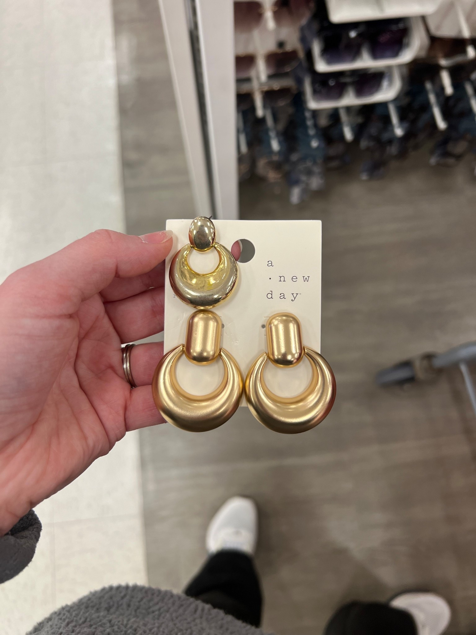 how wild is this? proof that everything comes back in style again! The single earring is from a pair of earrings I have that belonged to my grandma! I was trying on sunglasses, turned around and spotted these earrings on the rack! So cute!! 

Gold Earrings, Trending Earrings, New Earrings, Target Jewelry, Jewelry, Earrings, Target Finds