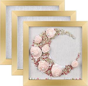 ArtbyHannah 3 Pack 10x10 Gold Shadow Box Picture Frame with Linen Inner Board Display Case Ready ... | Amazon (US)