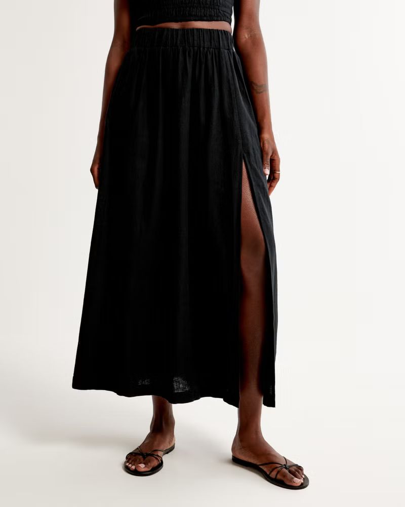 Linen-Blend High-Slit Maxi Skirt | Abercrombie & Fitch (US)