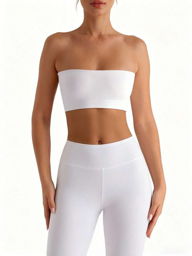 XLLAIS Sexy Strapless Cropped Tank Top, Fashionable Solid Color Elastic Fitted White Bandeau Cami... | SHEIN