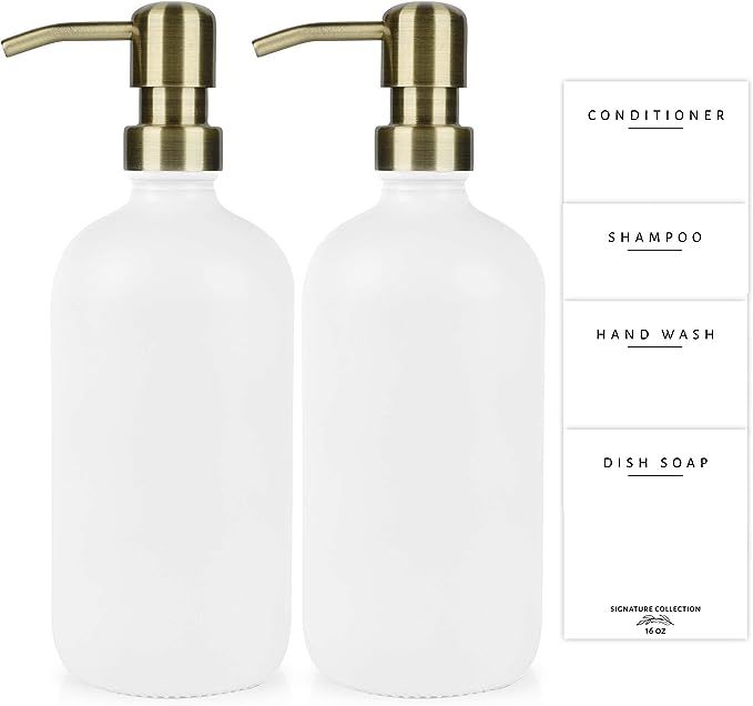 Emerson Essentials Thick Glass Soap Bottle Dispensers, 2 Pack, Rustproof Stainless Steel Pumps Ha... | Amazon (US)