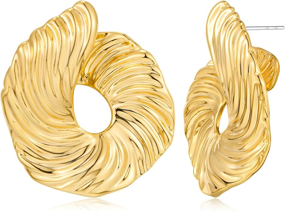 Irregular Gold Stud Earrings for Women Hammered Silver Stud Earrings Statement Geometric Earrings... | Amazon (US)