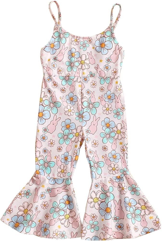 YOKJZJD Toddler Baby Girl Easter Outfit Rabbit Sleeveless Romper Jumpsuit Overalls Bunny Bell Bot... | Amazon (US)