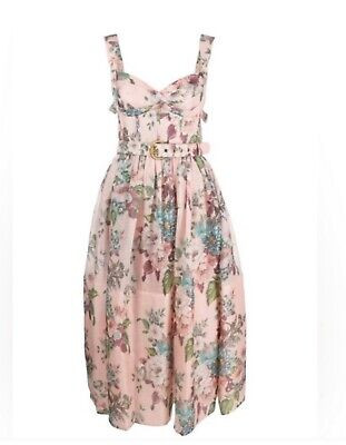 Zimmermann Matchmaker Pink Floral Silk Linen Tie Midi Dress AU0 XS  | eBay | eBay US