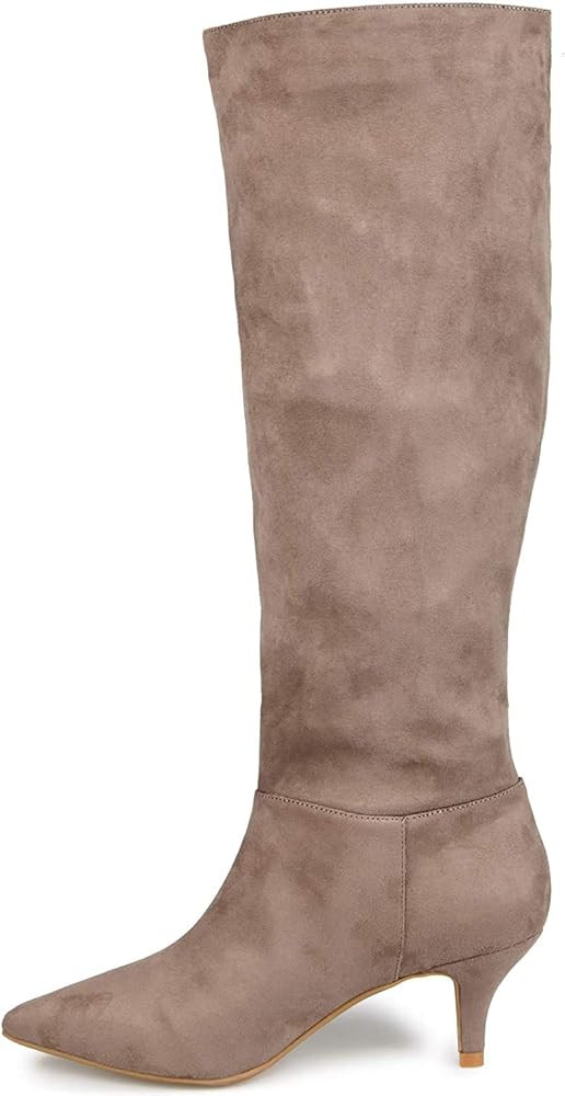 Women's Pointed Toe High Heel Fashion Knee High Boots Stretchy Wide Calf Mid Heel Long Boot | Amazon (US)