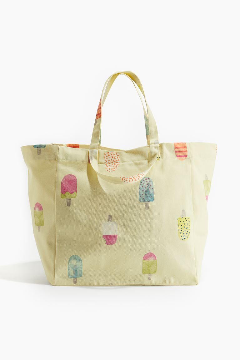 Patterned Beach Bag - Light yellow/ice cream - Home All | H&M US | H&M (US + CA)
