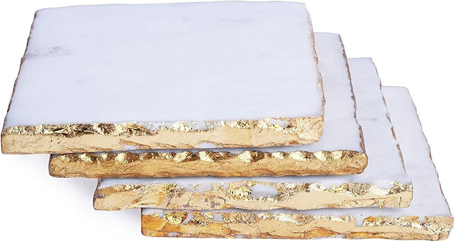 Home White Marble-Square Coasters with Gold Foiling Set of 4 | Amazon (US)