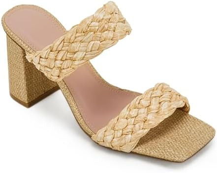 Syktkmx Womens Braided Heels Sandals Chunky Block Heel Double Strap Summer Dressy Sandal | Amazon (US)