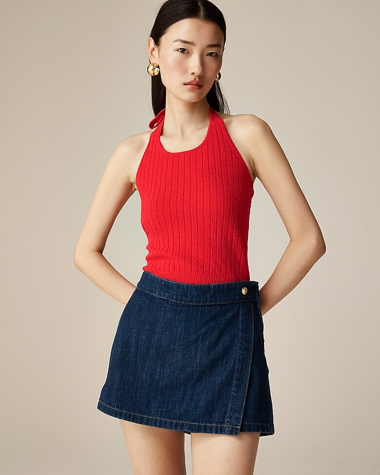 Fine boucl&eacute; halter-neck top | J. Crew US
