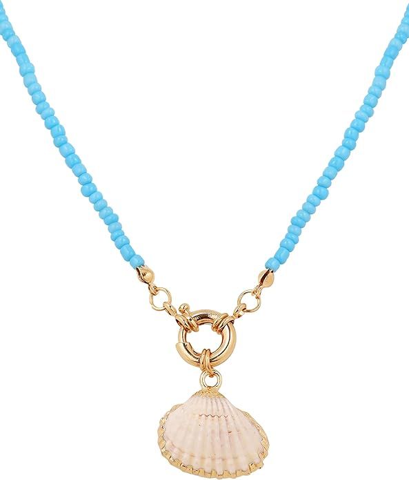 Boho Hippie Summer Cowrie Shell Seashell Necklace Statement Beach Jewelry for Women | Amazon (US)