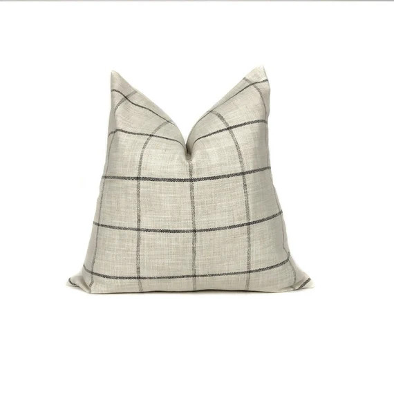 Rustic Woven Windowpane Pillow Cover  Plaid  Cream and Black - Etsy | Etsy (US)