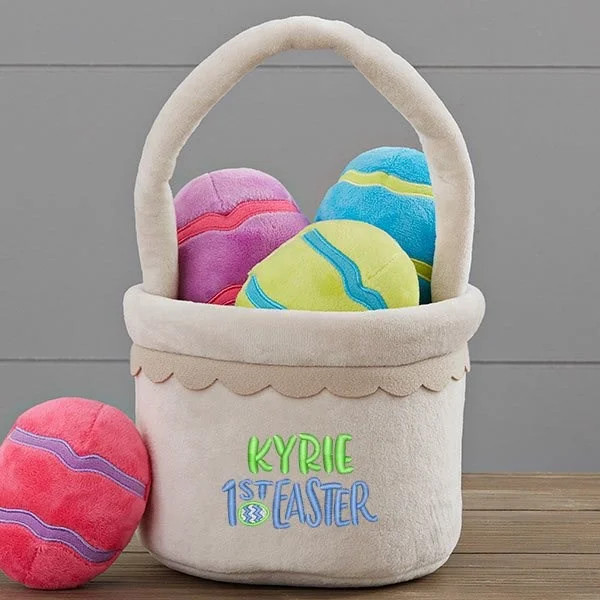 My First Easter Personalized Plush Mini Easter Basket with Plush Eggs | Personalization Mall