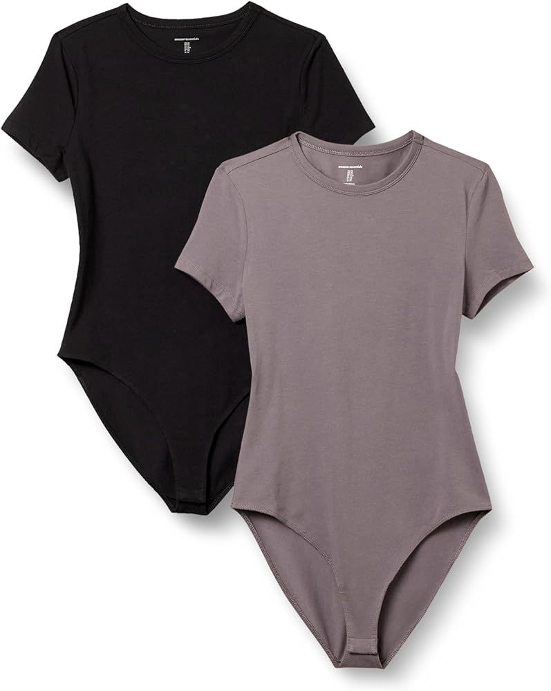 Amazon Essentials Women's Stretch Cotton Jersey Slim-Fit T-Shirt Bodysuit, Pack of 2 | Amazon (US)