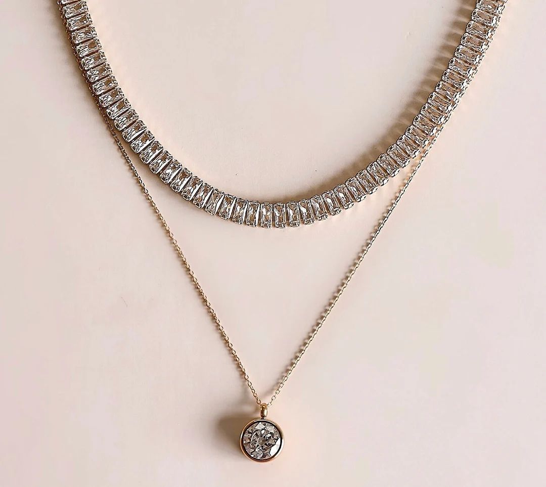 Katies Crystal Layering Necklace Set//18 Karat Gold Filled//genuine Swarovski Crystal Gemstones//... | Etsy (US)