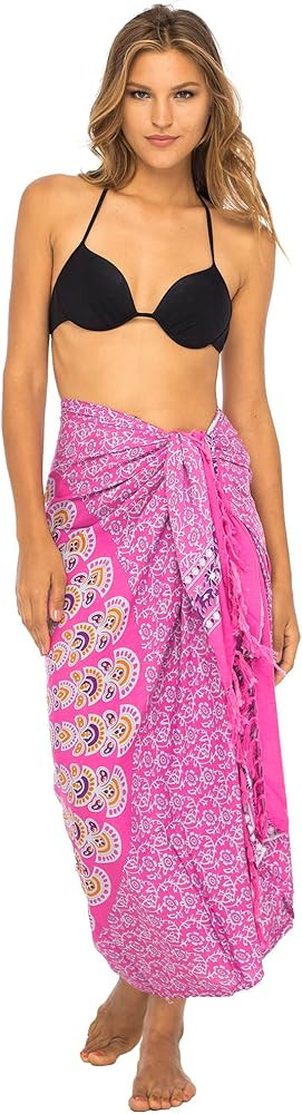 Back From Bali Womens Sarong Beach Swimsuit Bikini Cover up Wrap Peacock & Clip | Amazon (US)