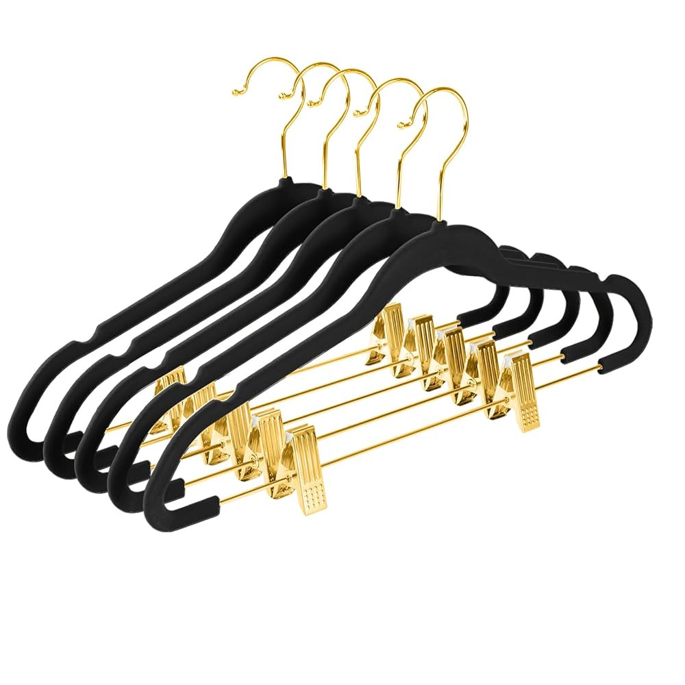 MIZGI Premium Velvet Pants Hangers with Adjustable Clips (Pack of 20) Slim Skirt Hangers- Non Sli... | Amazon (US)