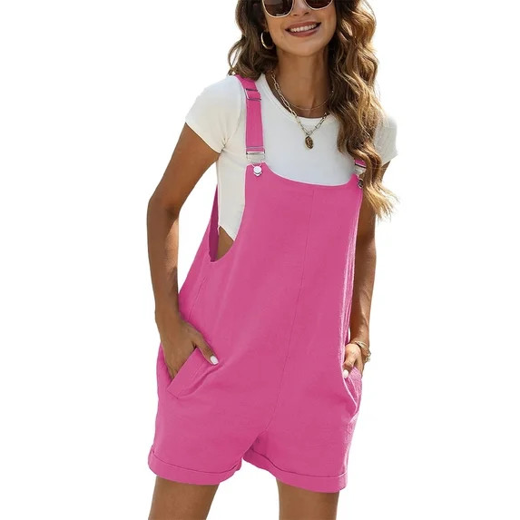 Women's Summer Cotton Linen Short Overalls Casual Bib Shortalls Rompers with Pockets | Walmart (US)