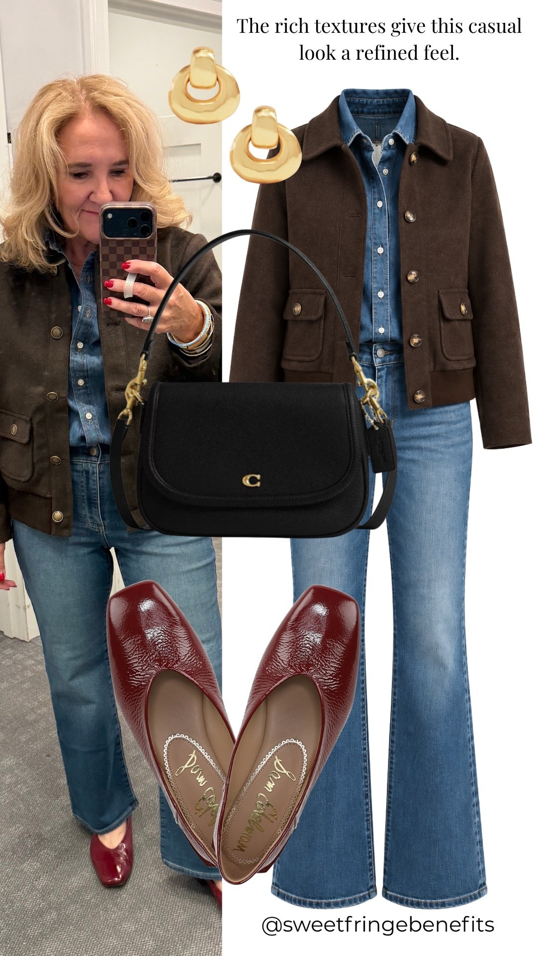 Gotta say, the brown jacket with denim is such a good combination. I’m wearing a medium petite in both the jacket and denim shirt, and an 8 petite in the jeans, my regular size.

#LTKootd #LTKWorkwear #LTKOver40