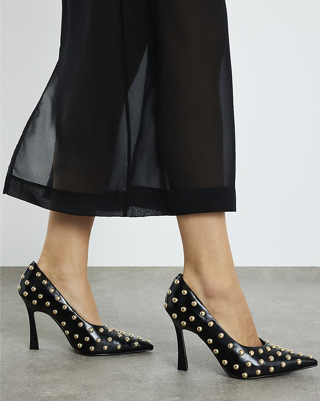 Black Studded Court Heels | River Island UK & IE