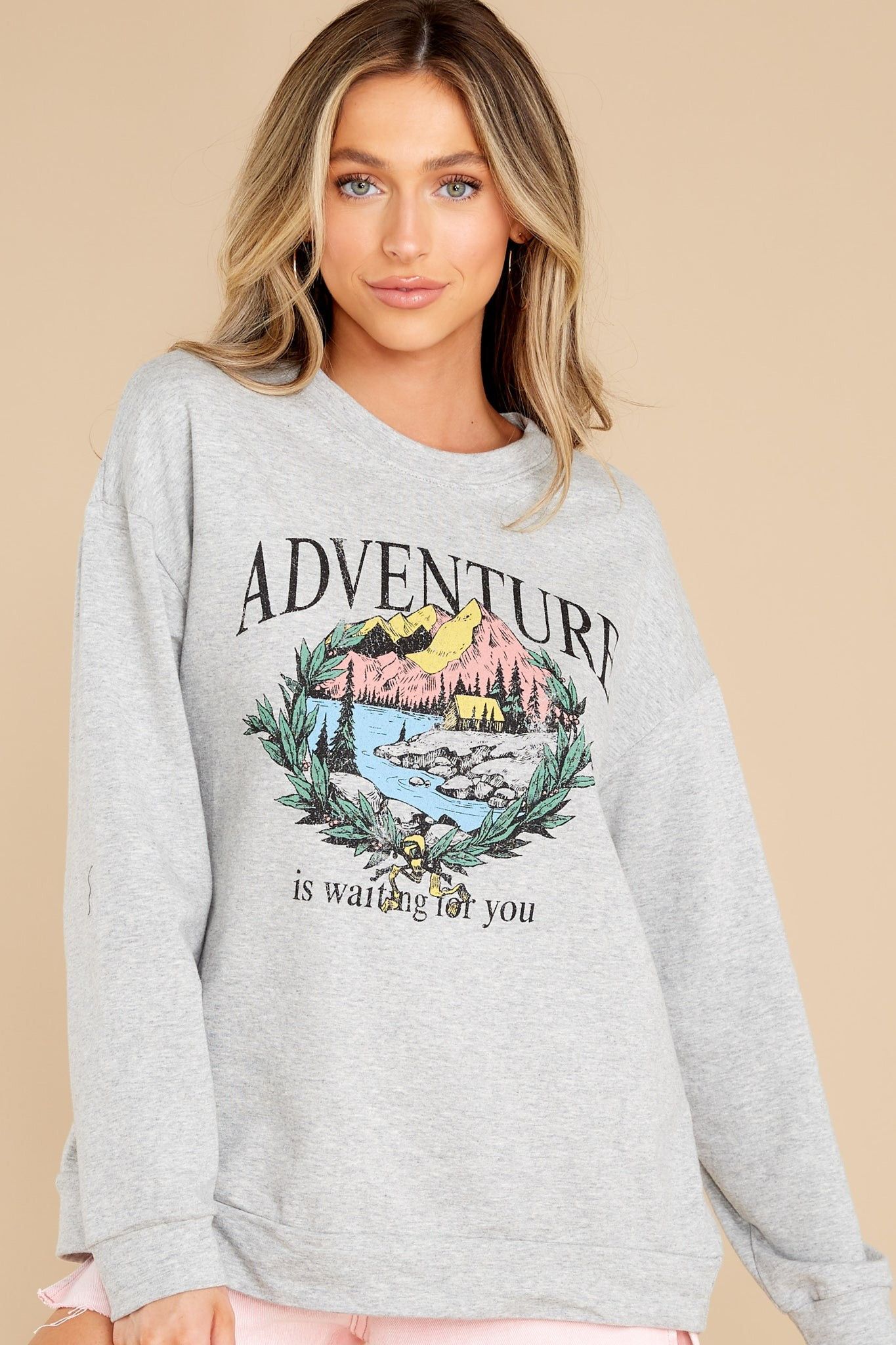 Time For Adventure Grey Graphic Sweatshirt | Red Dress 
