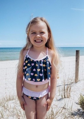 Girls Size 3-6 Navy Blue Hearts Tankini Set Summer Swimsuit Bathers Swim UPF50+ | eBay US