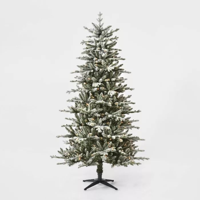 7ft Pre-lit Artificial Christmas Tree Flocked Blue Green Balsam Fir Auto Connect Clear Lights - W... | Target