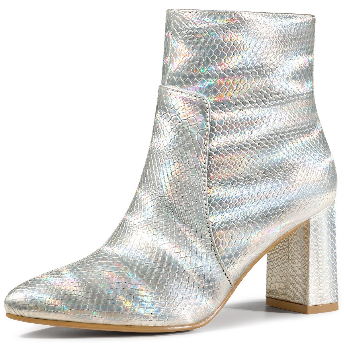 Allegra K Women's Pointed Toe Snake Print Chunky Heel Ankle Boots | Target