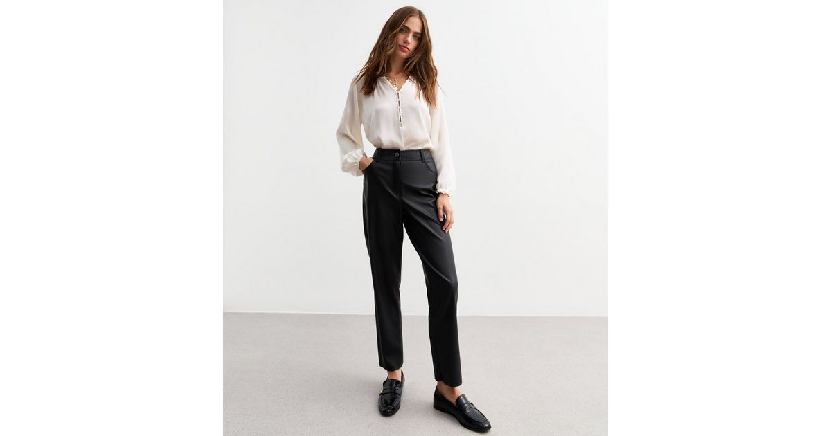 Black Faux Leather Straight Leg Trousers | New Look | New Look (UK)
