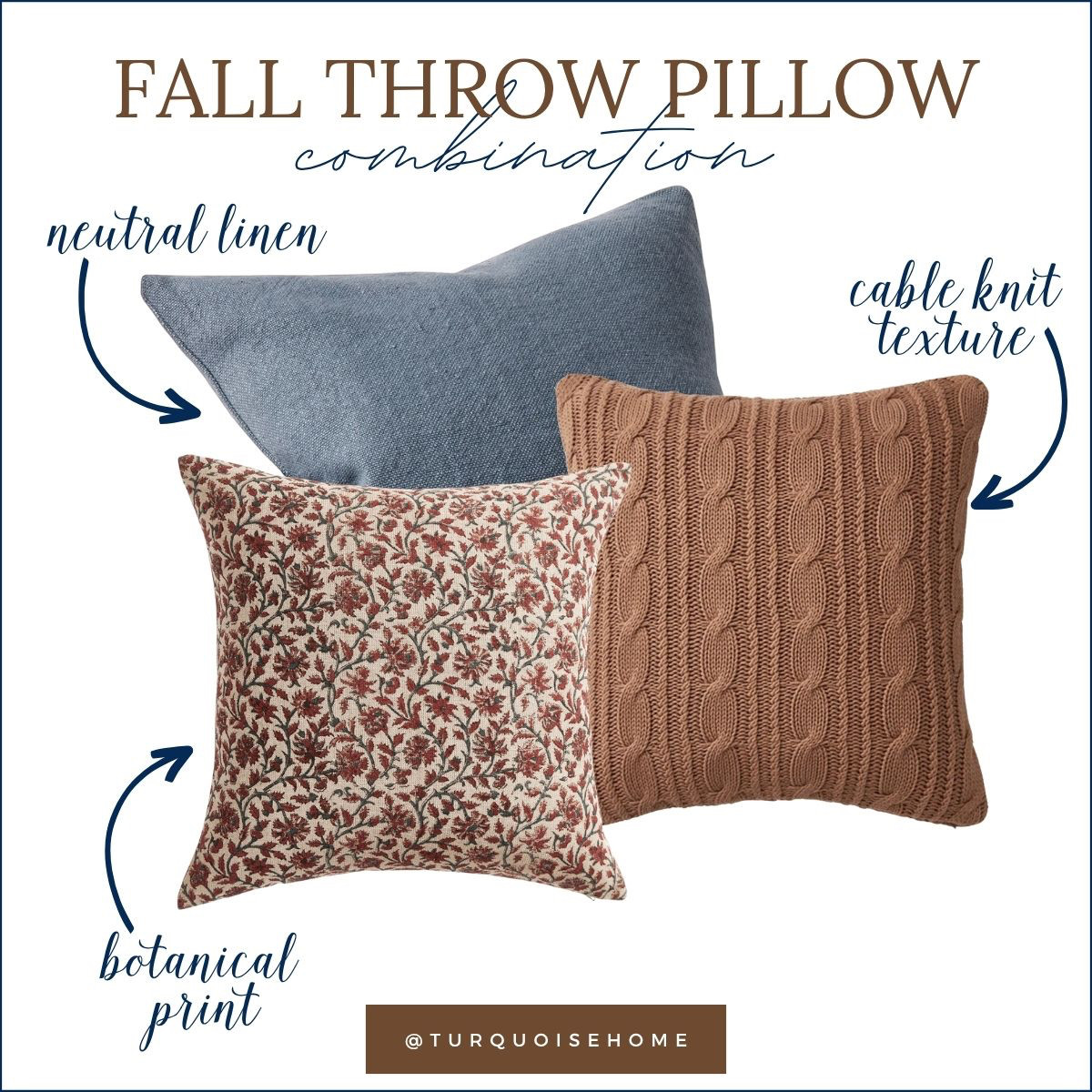 You don’t have to put away your blue pillows when fall arrives! 💙 I’d keep the blue linen as the base, then add a warm botanical print and a cozy cable knit for a simple seasonal refresh. It’s such an easy way to use pillows you already love. 

 #LTKSeasonal #LTKHome