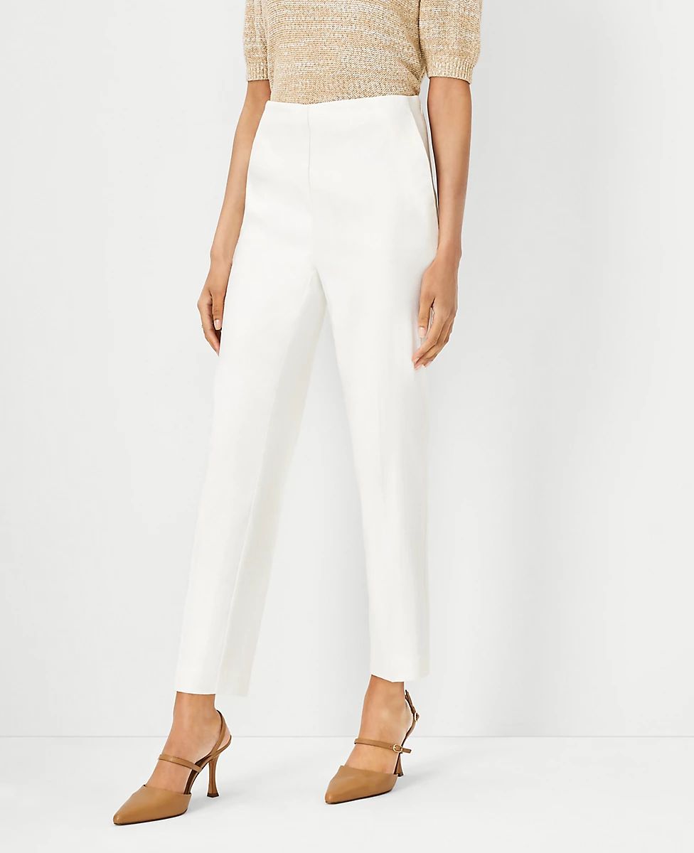 The High Rise Side Zip Ankle Pant in Herringbone Linen Blend | Ann Taylor (US)