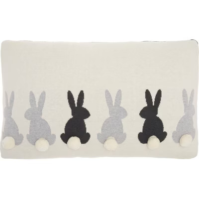 16"x24" Oversized Six Bunnies with Pom Poms Plush Lumbar Throw Pillow Ivory - Mina Victory | Target