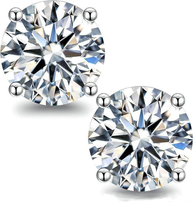 Boya Moissanite Stud Earrings for Women,0.6-2ct 18K White Gold Plated Silver Friction Back and Po... | Amazon (US)