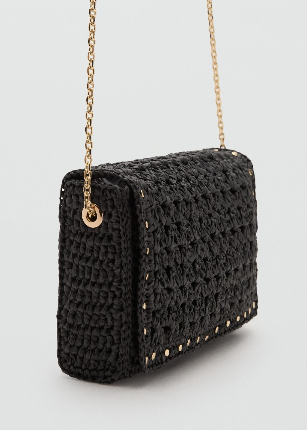 Natural fiber shoulder bag with studs black - Woman - One size - MANGO | Mango (US/MX/AU)