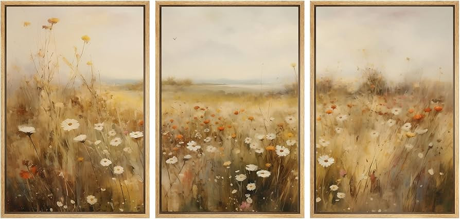 SIGNWIN Framed Canvas Print Wall Art Set Wildflower Meadow Pastoral Floral Illustrations Modern C... | Amazon (US)